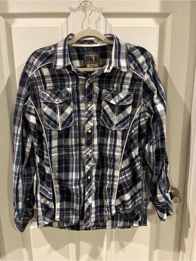 BKE Navy and White Plaid Button-Down Shirt